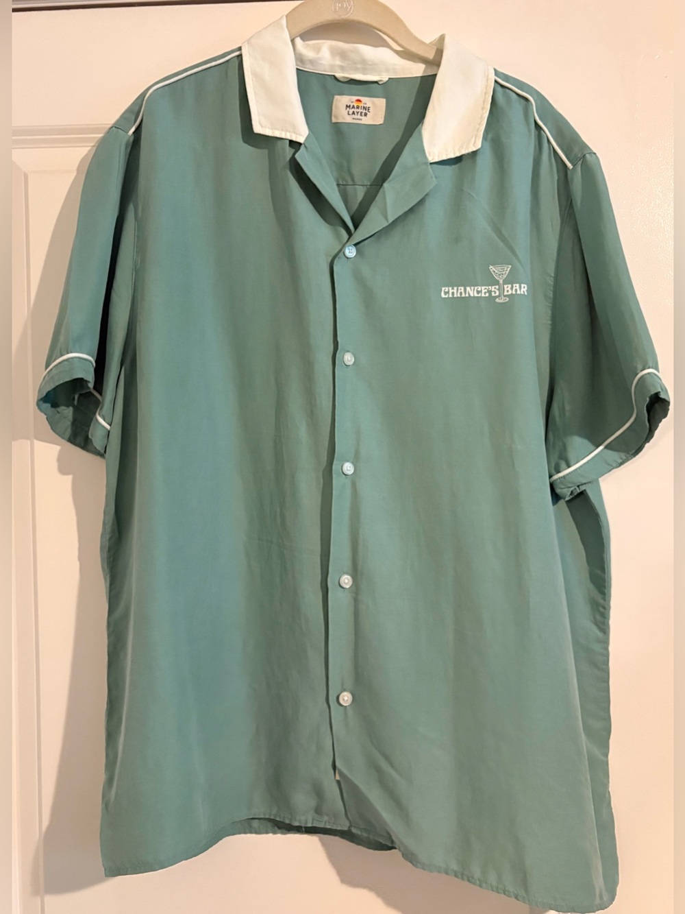 Marine Layer Seafoam Green Bowling Shirt Short-Sleeve Size Large